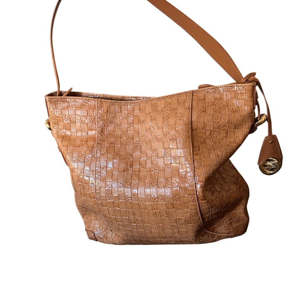 Piero Guidi Tan Embossed Leather Shoulder Bag With Gold Hardware - Picture 4 of 9